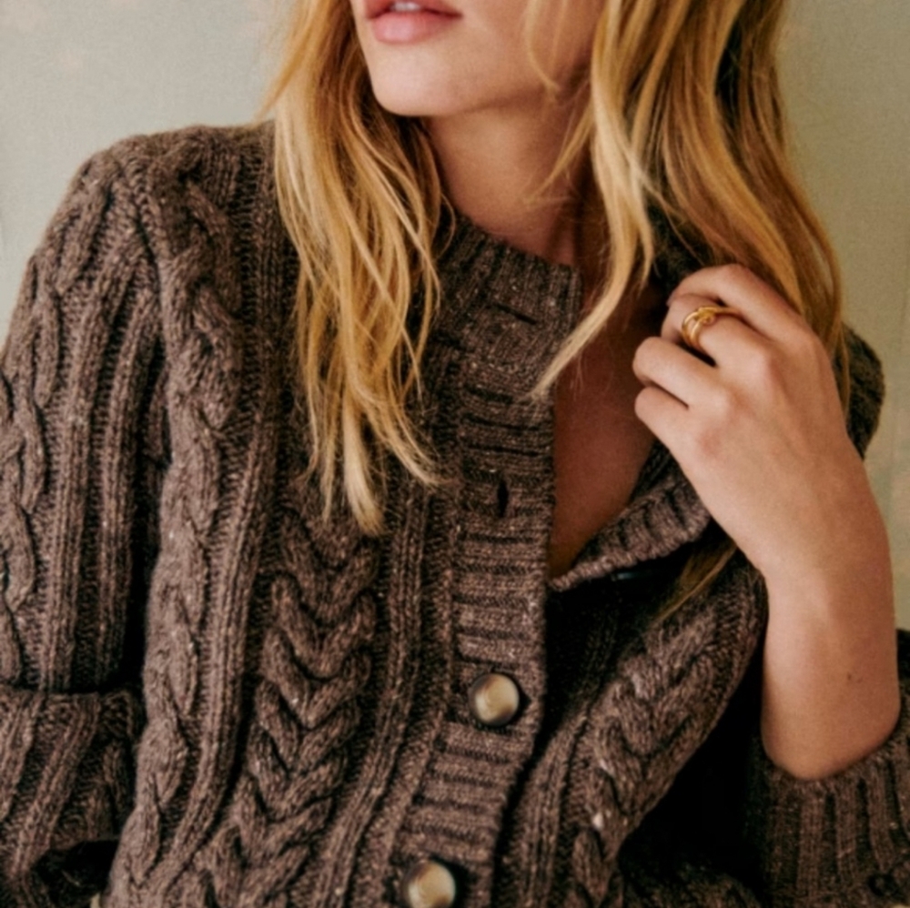 NWT Sezane Andina Sweater Sezane Cardigan Chunky Cable Knit Braided Knit Jumper - Picture 4 of 16